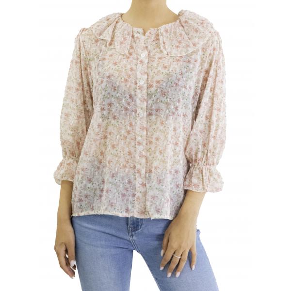 Camicia fantasia con volant e bottoni 